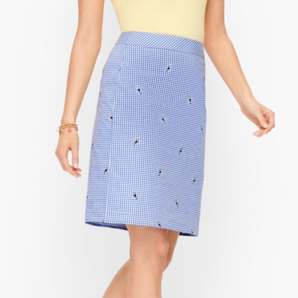 EUC Talbots Gingham Cotton Canvas Embroidered Toucan Skirt Size 16P 16 Petite